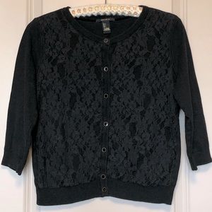 FOREVER 21 -LG- Super Cute Black Laced Overlay Lightweight Sweater